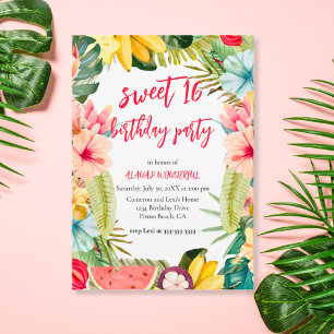 Zoete 16 Birthday Party Tropical Floral Waterverf Kaart