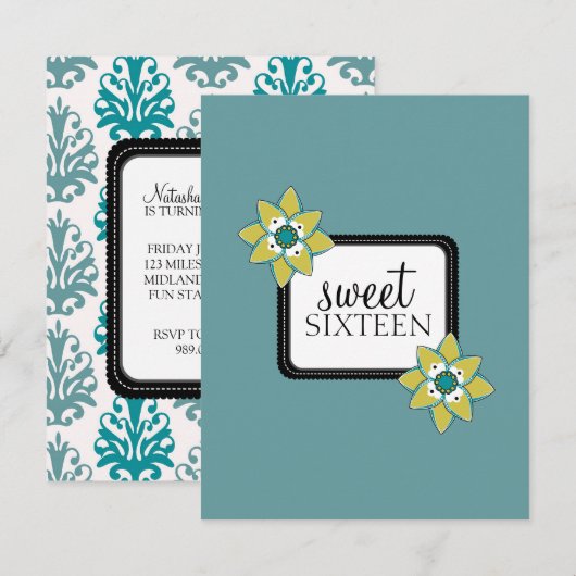 Zoete 16 Birthday Party Uitnodigingen {Boho Chic} (Voorkant / Achterkant)