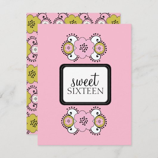 Zoete 16 Birthday Party Uitnodigingen {Boho Chic} (Voorkant / Achterkant)