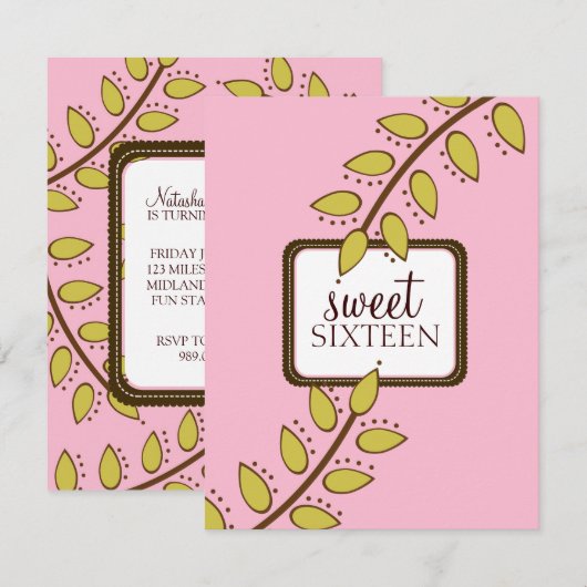 Zoete 16 Birthday Party Uitnodigingen {Boho Chic} (Voorkant / Achterkant)