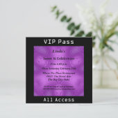 Zoete 16 Birthday Party VIP pass Paars 2 Kaart (Staand voorkant)