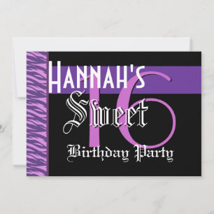 Zoete 16 Birthday Party Zebra Hues of Paars Kaart