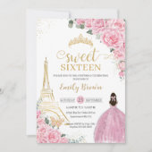 Zoete 16 Birthday Pink Floral Paris Eiffel Gold Kaart (Voorkant)