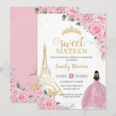 Zoete 16 Birthday Pink Floral Paris Eiffel Gold Kaart (Voorkant / Achterkant)