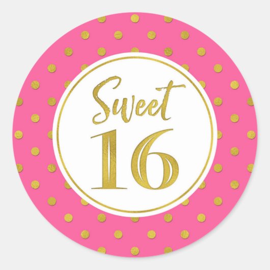 Zoete 16 Birthday Pink White Gold Stippen Ronde Sticker (Voorkant)
