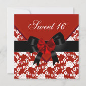 Zoete 16 Birthday Red Black White Floral Bow Kaart (Voorkant)