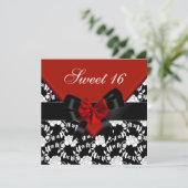 Zoete 16 Birthday Red Black White Floral Bow Kaart (Staand voorkant)