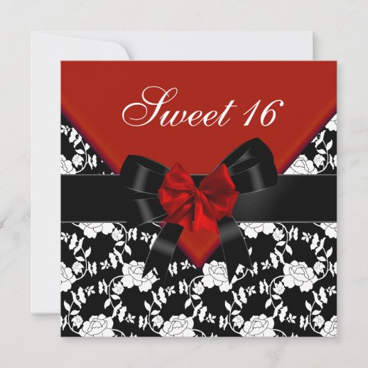 Zoete 16 Birthday Red Black White Floral Bow Kaart (Voorkant)