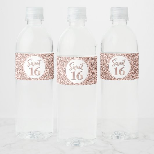 Zoete 16 Birthday Roos Gold Glitter Waterfles Etiket (Flessen)