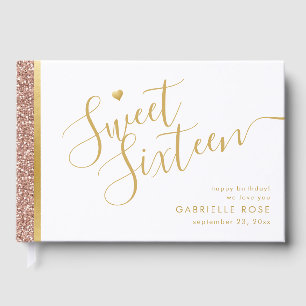 Zoete 16 Birthday Roze Glitter Gold Gastenboek