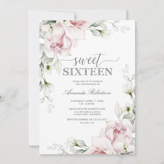 Zoete 16 Birthday Rozen | Zilver Romantic  Kaart (Voorkant)