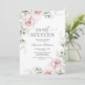 Zoete 16 Birthday Rozen | Zilver Romantic  Kaart (Staand voorkant)