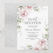 Zoete 16 Birthday Rozen | Zilver Romantic  Kaart (Voorkant / Achterkant)