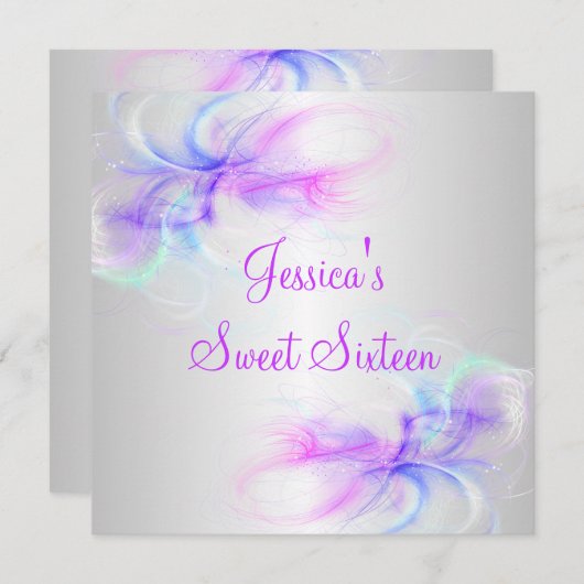 Zoete 16 Birthday Silver en Roze Paarse Blauwe Zwe Kaart (Voorkant / Achterkant)