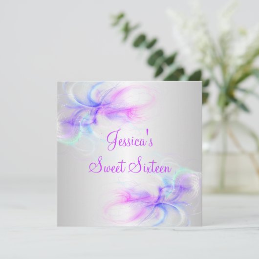 Zoete 16 Birthday Silver en Roze Paarse Blauwe Zwe Kaart (Staand voorkant)