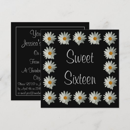 Zoete 16 Birthday-uitnodigingen - Daisy Flower Kaart (Voorkant / Achterkant)