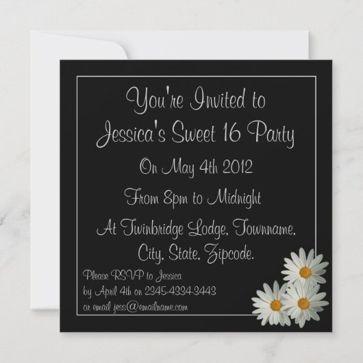 Zoete 16 Birthday-uitnodigingen - Daisy Flower Kaart (Achterkant)