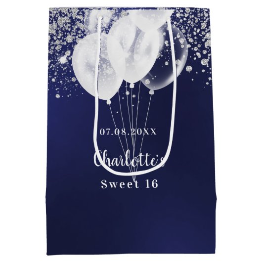 Zoete 16 blauw-witte glitterballonnen medium cadeauzakje (Achterkant)
