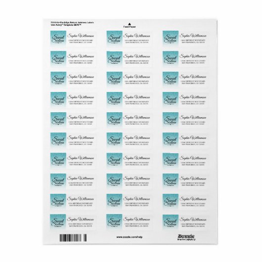 Zoete 16 Blauwe Glitter Verjaardags Retouradres Etiket (Full Sheet)