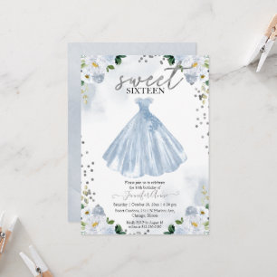 Zoete 16 Blauwe Waterverf Bloemen Jurk Kaart
