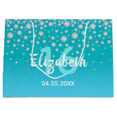 Zoete 16 blauwgroen blauwe groene flitternaam groot cadeauzakje (Voorkant)
