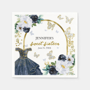 Zoete 16 Bloemen Navy Blauwe Jurk Vlinder Servet