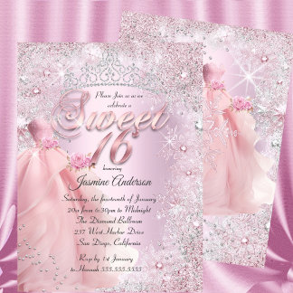 Zoete 16 blozende Roze Winter Wonderland Tiara  Kaart