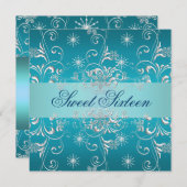 Zoete 16 Blue Snow Birthday Invite Kaart (Voorkant / Achterkant)