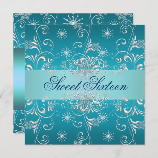 Zoete 16 Blue Snow Birthday Invite Kaart (Voorkant / Achterkant)