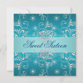Zoete 16 Blue Snow Birthday Invite Kaart (Voorkant)