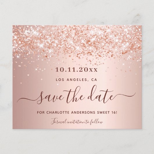 Zoete 16 blush roos glitter budget Opslaan Datum Flyer (Voorkant)