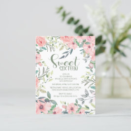 Zoete 16 Blush roze bloemen Groene bladeren Briefkaart