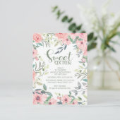 Zoete 16 Blush roze bloemen Groene bladeren Briefkaart (Staand voorkant)