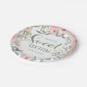 Zoete 16 Blush roze bloemen Groene bladeren Papieren Bordje (Gekanteld)