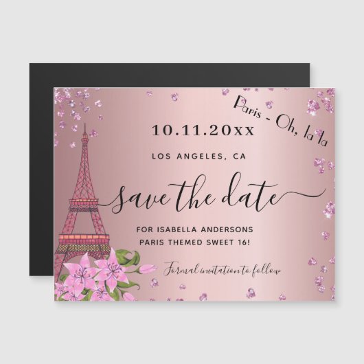 Zoete 16 blush roze paris save the date magneet (Voorkant / Achterkant)