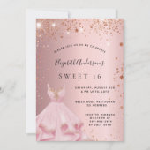 Zoete 16 blush roze sparkle jurk kaart (Voorkant)