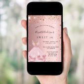 Zoete 16 blush roze sparkle jurk kaart