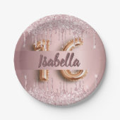 Zoete 16 bruine roze glitternaam glamoureus papieren bordje (Voorkant)