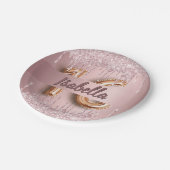 Zoete 16 bruine roze glitternaam glamoureus papieren bordje (Gekanteld)