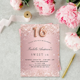 Zoete 16 bruine roze roze roze goudglitterstof uitnodiging briefkaart