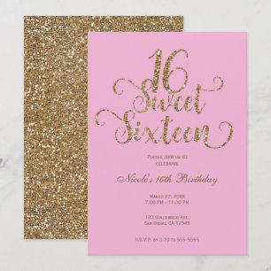 Zoete 16 Bubblegum Roze & Gouden Glitter Verjaarda Kaart