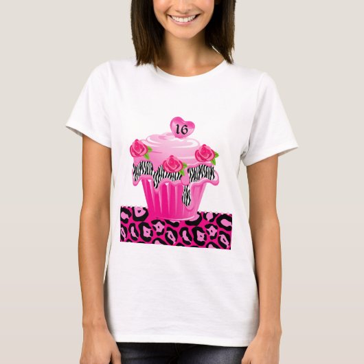 Zoete 16 Cupcake Zebra Roos luiproze T-shirt (Voorkant)
