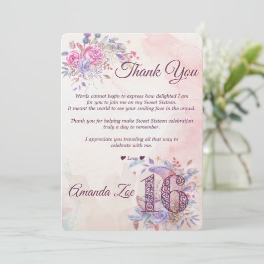 Zoete 16 Dank je kaart (Staand voorkant)