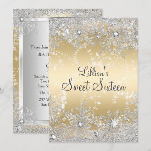 Zoete 16 Diamant Sneeuwvlok Goud Winter Wonderland Kaart