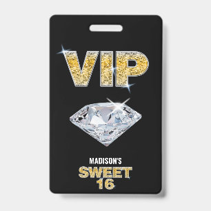Zoete 16 Diamant Zwart Gouden VIP-Pas Badge