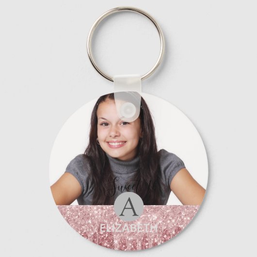 Zoete 16 druipende glitters roze goud roze FOTO Sleutelhanger (Voorkant)