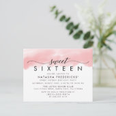 Zoete 16 Elegant Script Modern Waterverf Birthday Uitnodiging Briefkaart (Staand voorkant)