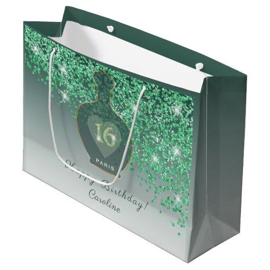 Zoete 16 Emerald Geur Groene Glitters Groot Cadeauzakje (Voorkant Gekanteld)