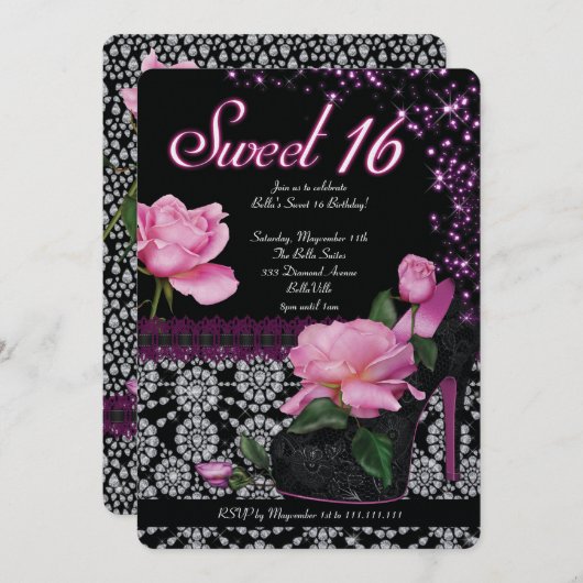 Zoete 16 en Quicenera uitnodigingen (Voorkant / Achterkant)