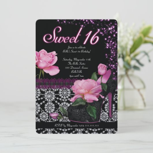 Zoete 16 en Quicenera uitnodigingen (Staand voorkant)
